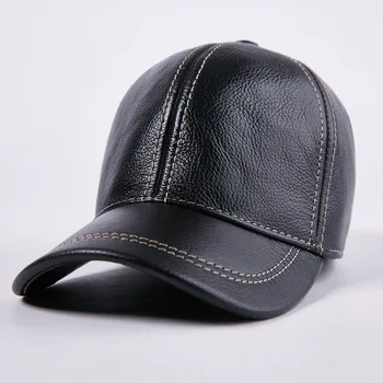 

Cow Leather Hat Men Middle-aged Hat Cowhide Baseball Cap Casual Brim Hat Autumn & Winter Casual Cap