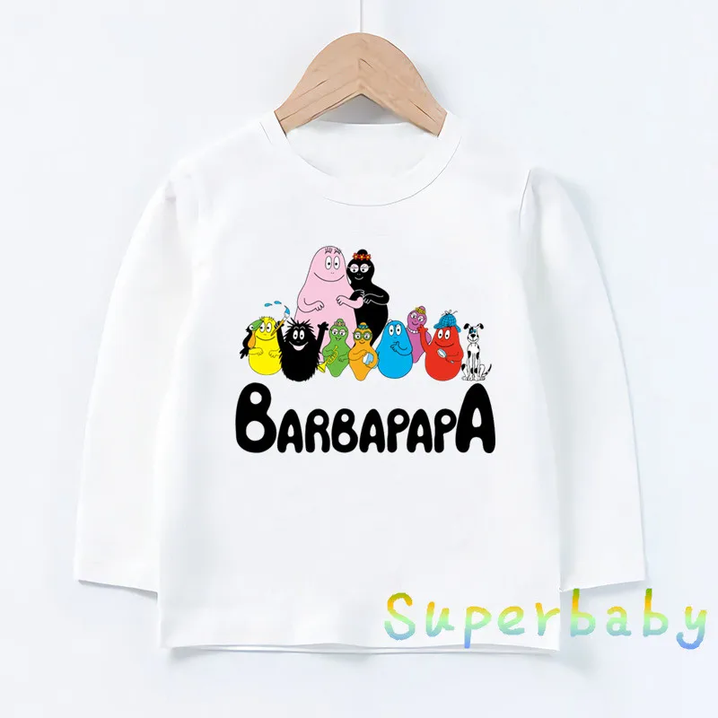 Детская Милая футболка с принтом «Barbapapa» Забавные топы с рисунком для маленьких мальчиков и девочек, детская футболка с длинными рукавами LKP5162