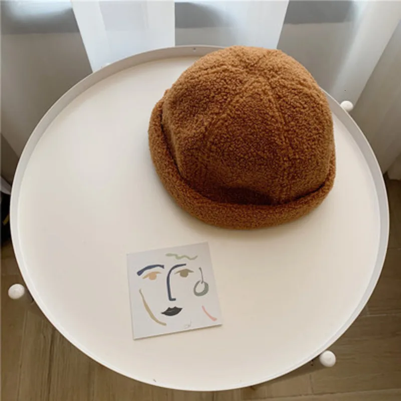 [DEAT] Women Lambswool Solid Color Fishermen Hat New Round Dome Temperament Fashion Tide All-match Spring Autumn 13E519