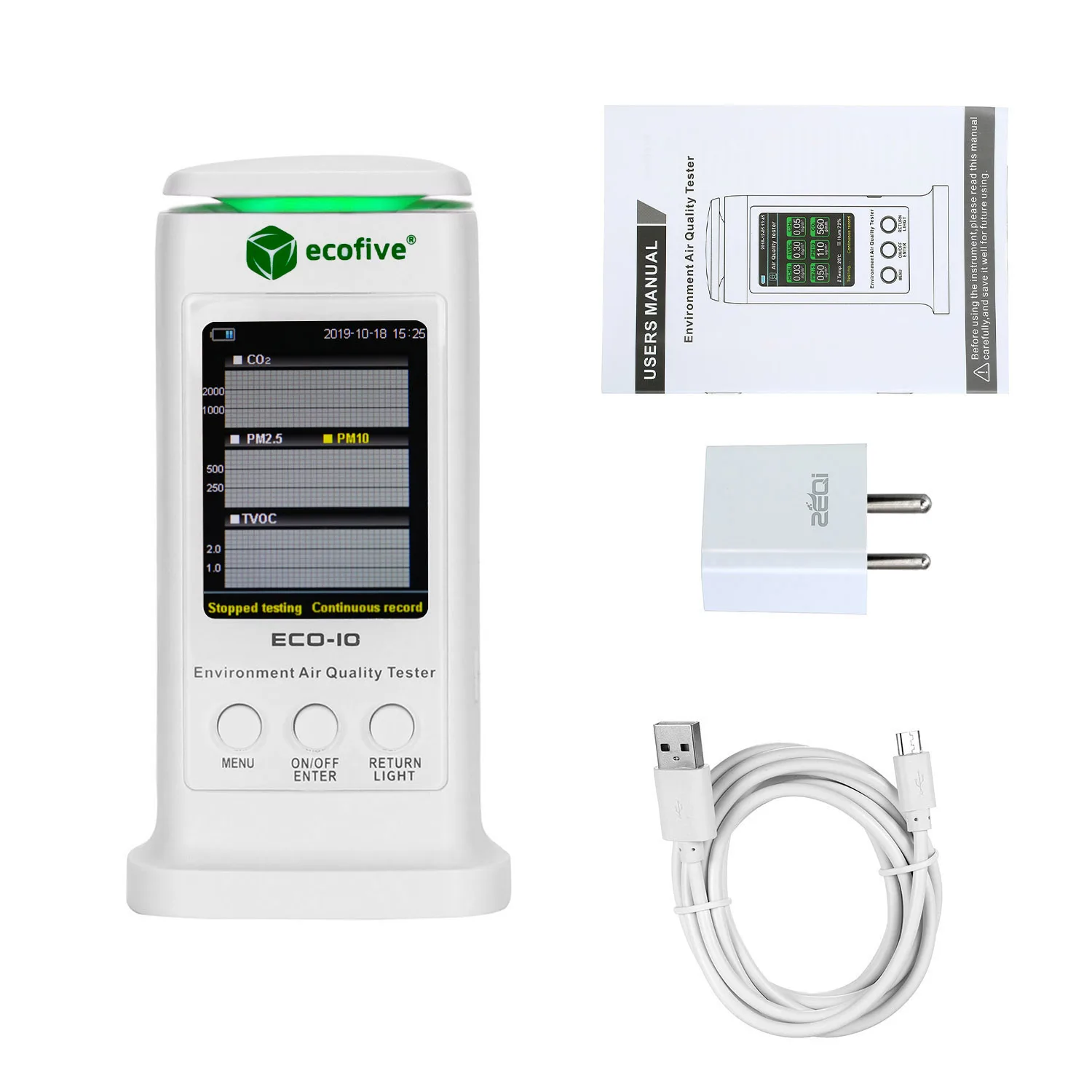 Цифровой детектор качества воздуха внутренний/открытый для CO2 PM2.5 PM10 TVOC детектор газа воздуха с перезаряжаемой батареей