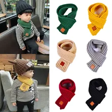 Мода г.; зимний детский шерстяной шарф; вязаные шарфы для маленьких мальчиков и девочек; Однотонный мягкий шейный платок с воротником; детское растягивающееся кольцо на шею