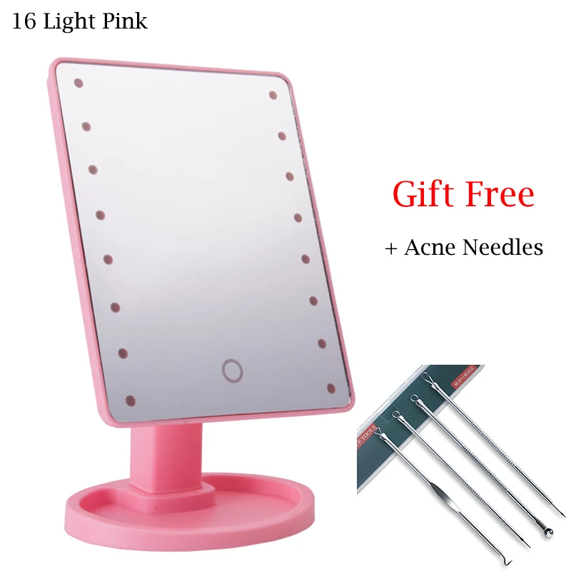 Светодиодный светильник для макияжа, 16/22 светодиодный светильник, косметическое зеркало с сенсорным экраном, настольное зеркало для макияжа, светодиодный светильник, портативное косметическое зеркало зеркало для маки - Цвет: 16Light Pink