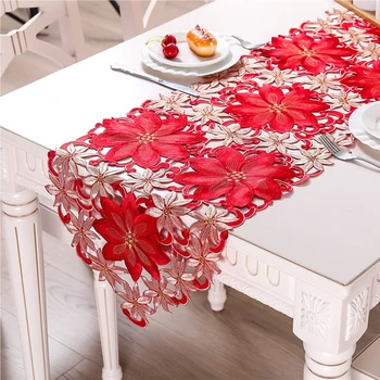 

Christmas Table Runner, Cutwork Embroidered Floral Christmas Flower Dresser Scarf Table Topper for Home Dining