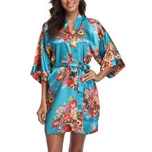 Атласный халат для невесты, подружки невесты, Цветочный халат, кимоно с цветочным принтом, халат, ночная сорочка для женщин