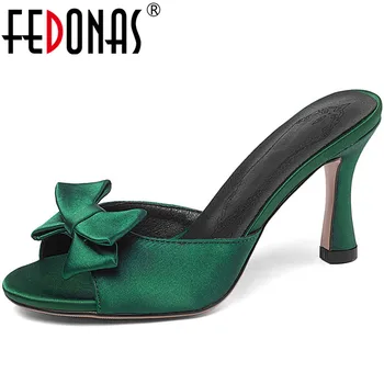 

FEDONAS Butterfly Knot Women Pumps Thin Heels Sandals Elegant Peep Toe Slippers Spring Summer Sweet Wedding Party Shoes Woman