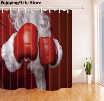 

Christmas Boxing Shower Curtain Waterproof Fabric Shower Curtain Set Bathroom Bath Mat Rugs 72 x 72'' with 12 Hooks Mat 24x16''