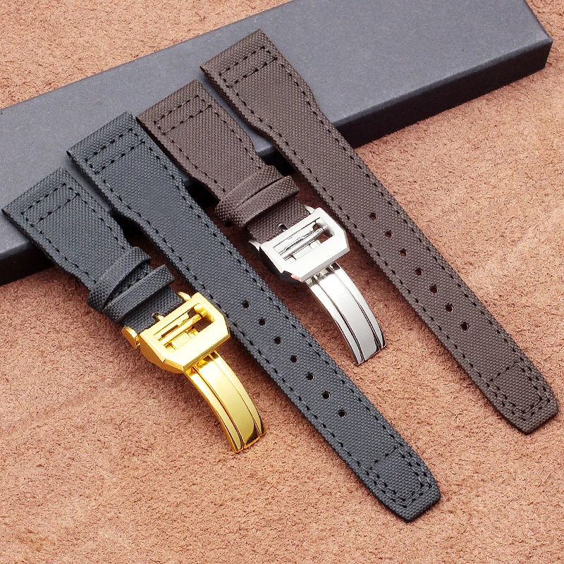 Cinturino In Nylon 22Mm Per Iwc Pilot Spitfire Mark18 Cinturino Cinturino Verde Nero Fibbia Pieghevole Accessori Per Orologi Bracciali