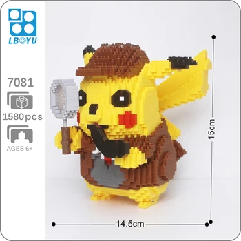 

7081 Detective Pikachu Animal Pet DIY 3D Model Small Mini Diamond Blocks Building Toys for Children no Box