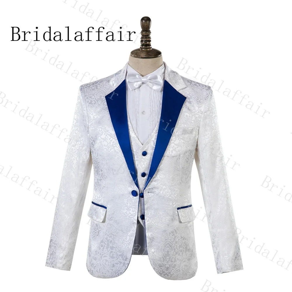 Bridalaffair одежда цвета слоновой кости белый Jacqaurd смокинг мужские свадебные костюмы костюм смокинг жениха Формальные костюмы(куртка+ брюки+ жилет