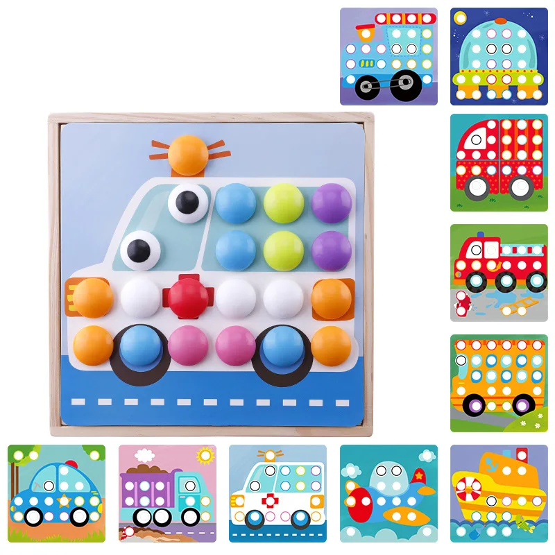 

Simplicity Animal Traffic Mushroom Nail Jigsaw Puzzle Wooden Box Storage 8-Color Large Nail 50 Tablets Assembled Pattern