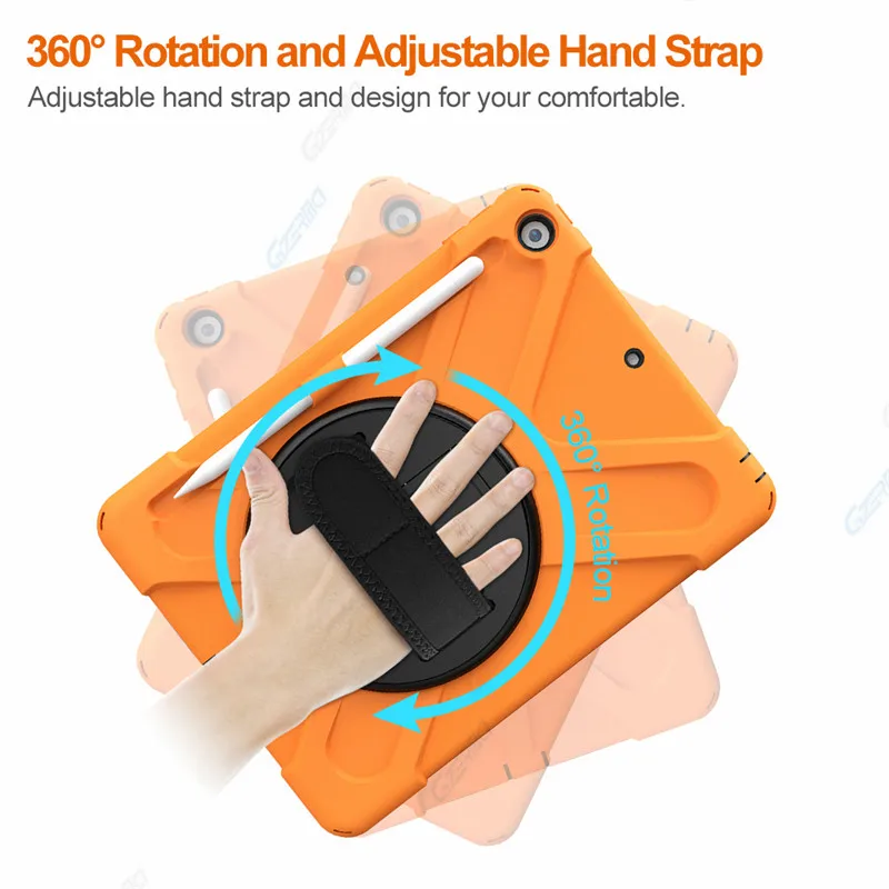 Cover For iPad 10.2 Case 2019 With Pencil Holder 360 Rotating Stand Silicone Kids Shockproof Case For iPad 7th Generation A2197