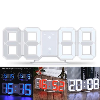 

3D LED Wall Clock Modern Digital Alarm Clock Display Home Kitchen Office Table Desk Night Wall Clock 24 Or 12 Hour Display