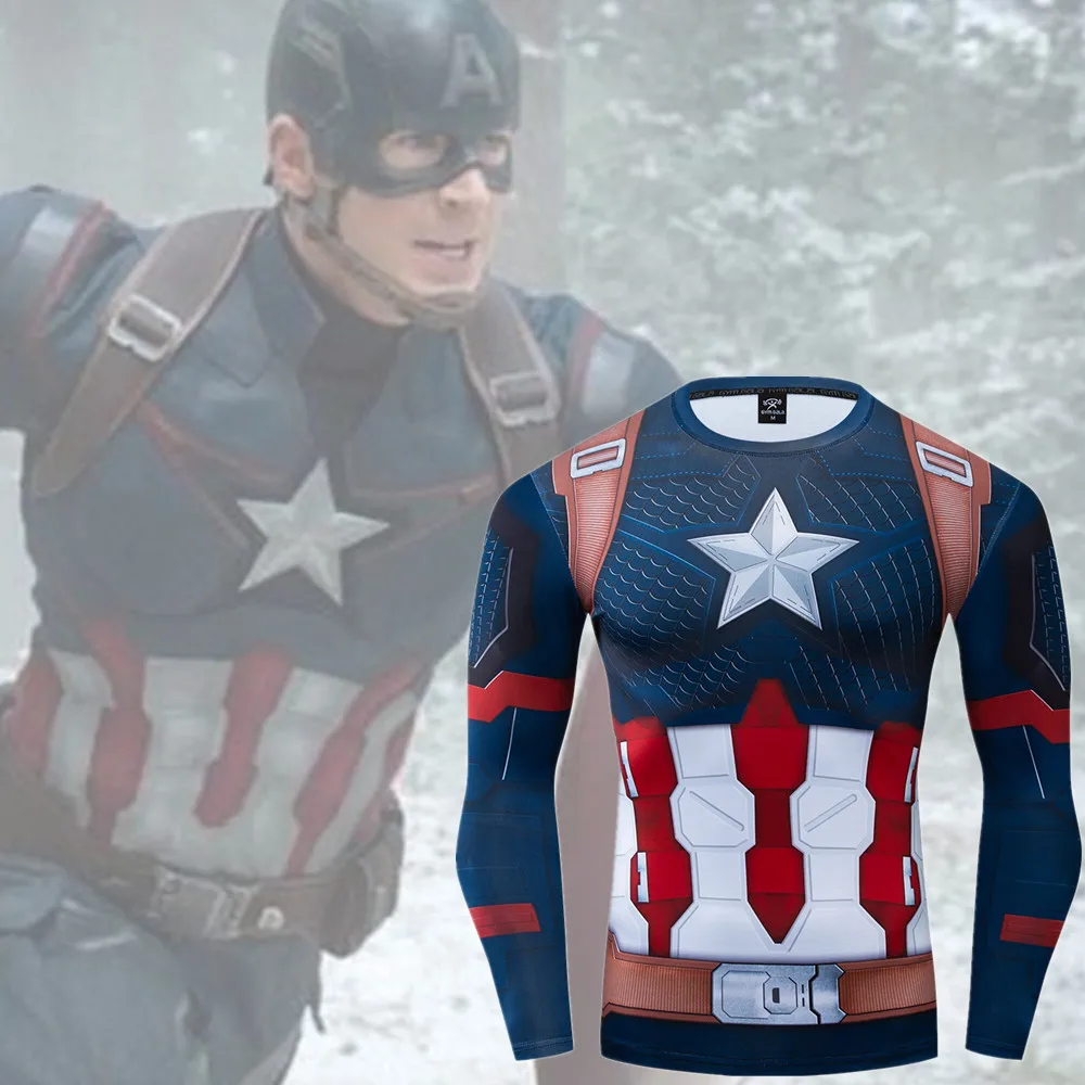 Модная футболка Мстители 4 эндгейм супергерой Капитан Америка как косплей мужская одежда тренажерный зал фитнес облегающая 3D футболка спандекс