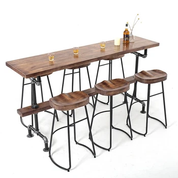 

High Table Nordic Solid Wood Against The Wall Simple Bar and Chair Combination Home Balcony Personalized