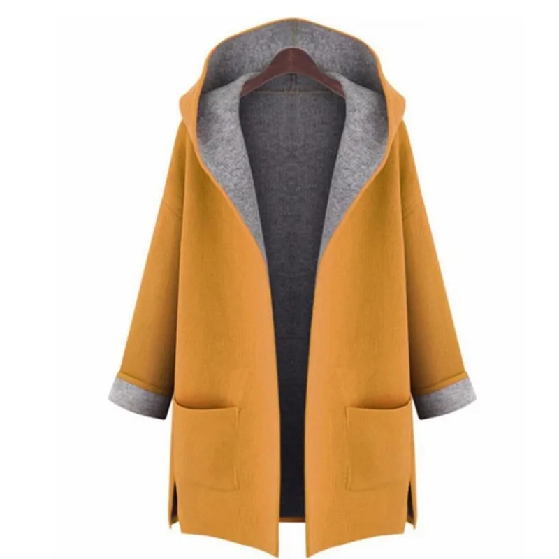 

jackets Plus Size Wool Coat Women Casual 4Xl 5Xl Long Sleeve Autumn Winter Hooded Wool Blends Outerwear Oversize Trench Coats
