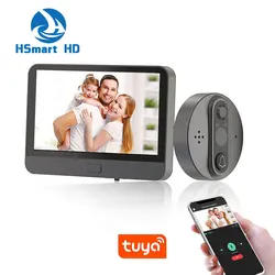 Support tuya peephole 1080p camera wireless audio doorbell wifi 4.3 inch touch screen video intercom system