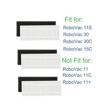 

Replacement Parts Compatible Eufy Robovac 11S & Robovac 30 & Robovac 30C & Robovac 15C Accessories- 6 Set Filters And 6 Side Bru