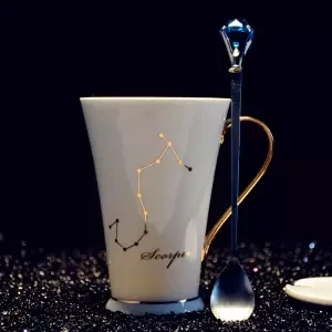 12 созвездий креативные керамические чашки с крышкой Ложка костяного фарфора кружка офисная чайная чашка молочная чашка кофейная чашка кофейные чашки кружки - Цвет: Scorpio