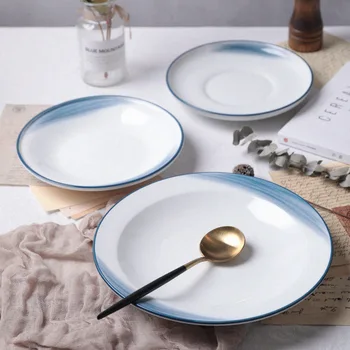 

Nordic Simple Round Ceramic 10-inch Plate Large Household Plate Creative Ceramic Deep Plate Soup Plate Ins Style Tableware