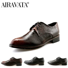 

Airavata Men's Formal Shoes Lace Up Leather Shoes Spring Crocodile Pattern Male British Retro Casual Pointed Toe Business Office