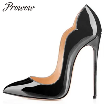 

Prowow New Beige Red Party Wedding Bottoms Pumps Sexy Pointed Weave Slip On Thin HIgh Heels Shoes Women