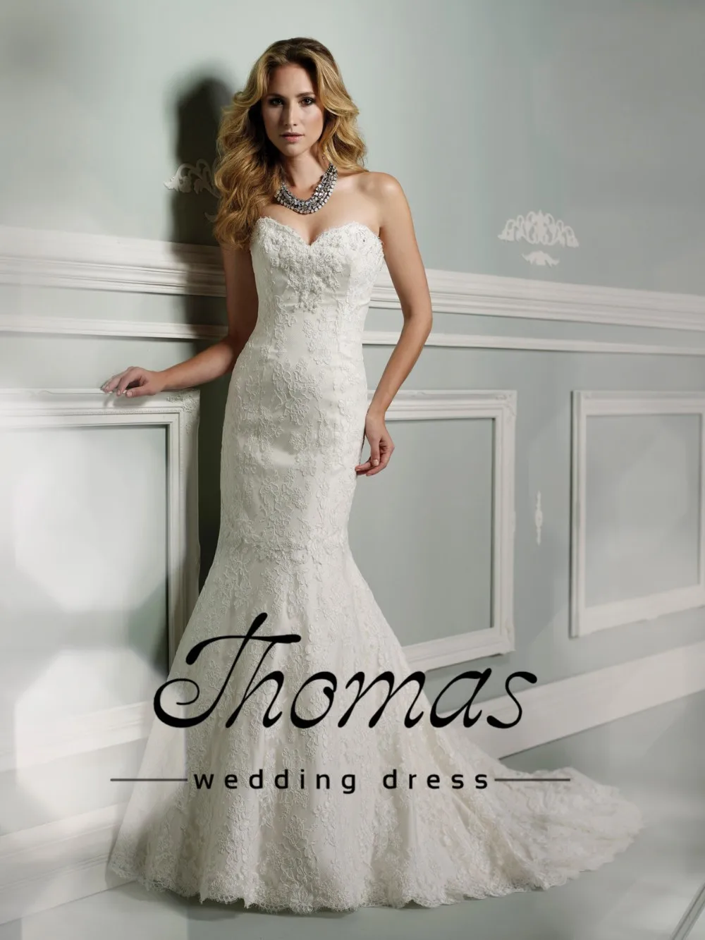 Frete grtis nova chegada nova moda elegante sereia cetim branco contas/marfim vestidos de noiva vestido de noiva pr-74
