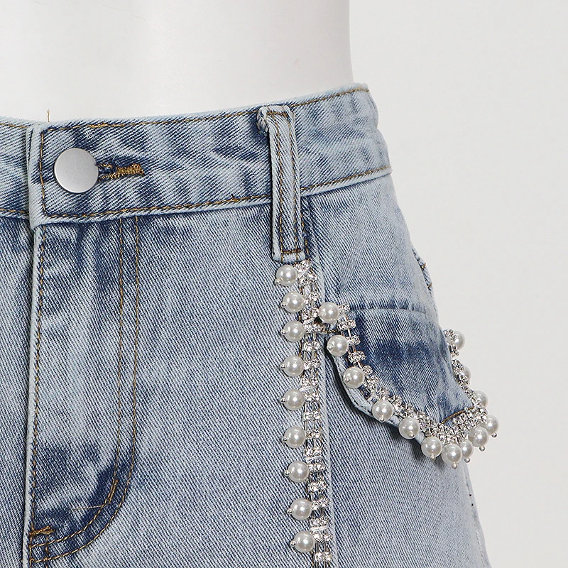 ECRURANI Blue Patchwork Casual Short Pant For Women High Waist Pockets Button Denim Solid Shorts Female Summer Clothing 2021 New