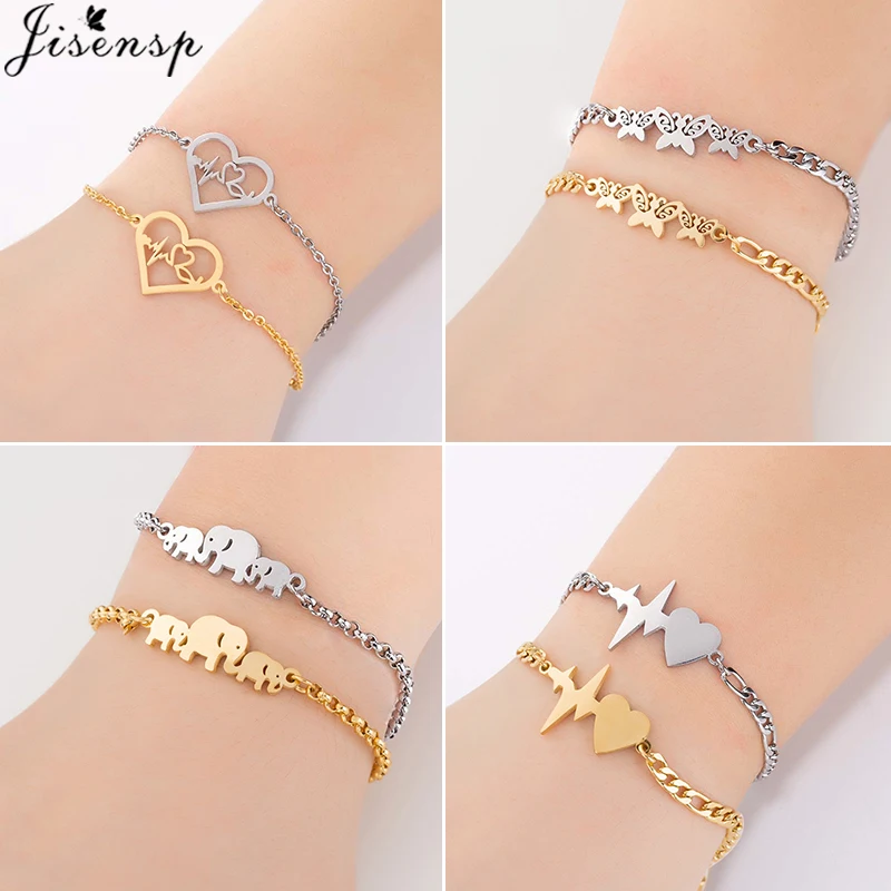 Jisensp Trendy Jewelry Stainless Steel Butterfly Charm Bracelet Adjustable Mom Baby Elephant Bracelets for Women New Year Gift | Украшения