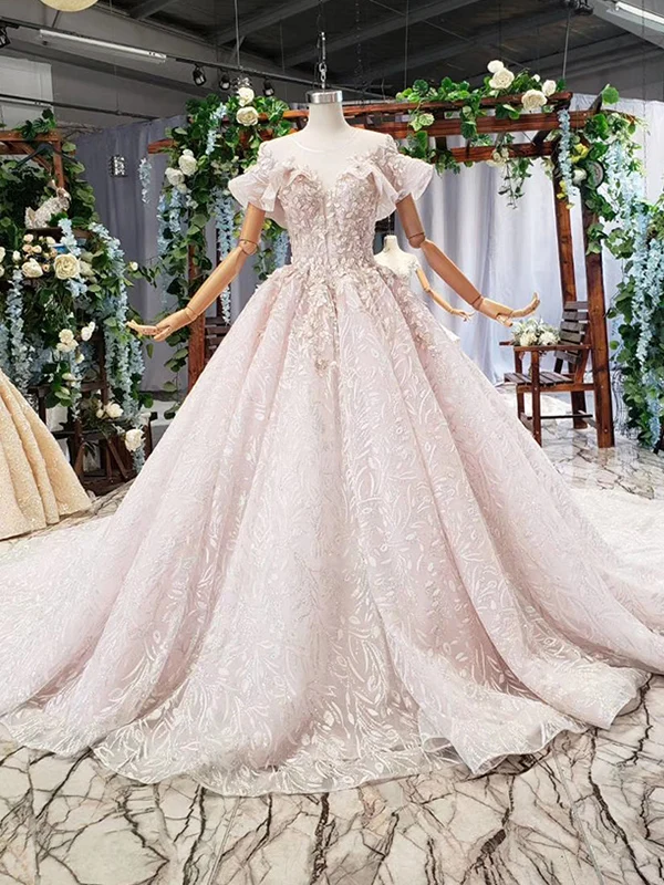 as picture HTL791 роскошное арабское бальное платье, свадебные платья с рукавами и круглым вырезом, Аппликации, свадебное платье, длинное, купить, Китай, прямые платья - Цвет: as picture