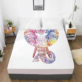 

Customize Fitted Sheets Mattress Cover With Elastic Band 3D Bedsheet Linens 135x200 90x200 Bed Sheet Bedding Bohemia Elephant