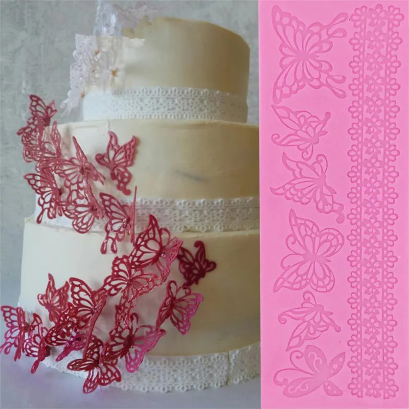 

Hollow Butterfly Flower Lace Mold Cake Border Decoration Tools Fondant Cake 3D Mold Food Grade Silicone Mat Mould New