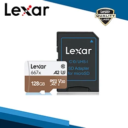 128GB Lexar 667x Micro SD tf-карта с адаптером, устройство для чтения карт памяти Micro 64 ГБ, 128 ГБ, 256 ГБ, U3, V30, A2, SDXC, UHS-I для беспилотных спортивных видеокамер - Емкость: 128GB