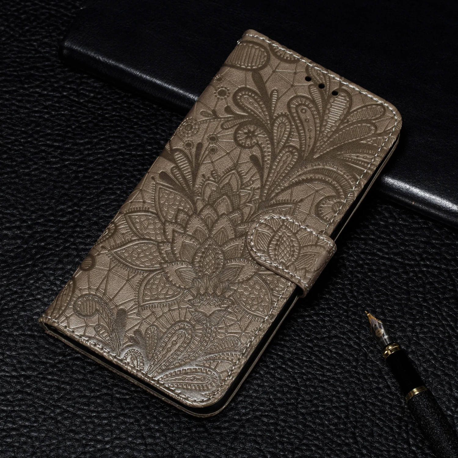 Floral Design Wallet Phone Case with Card Holder Slots and Stand Functionality