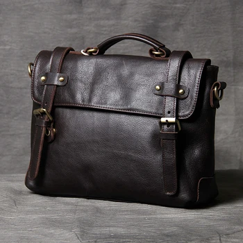 

Men Genuine Leather Business Briefcase Full Grain Leather Shoulder Messenger Bag Mens Leather Handbags