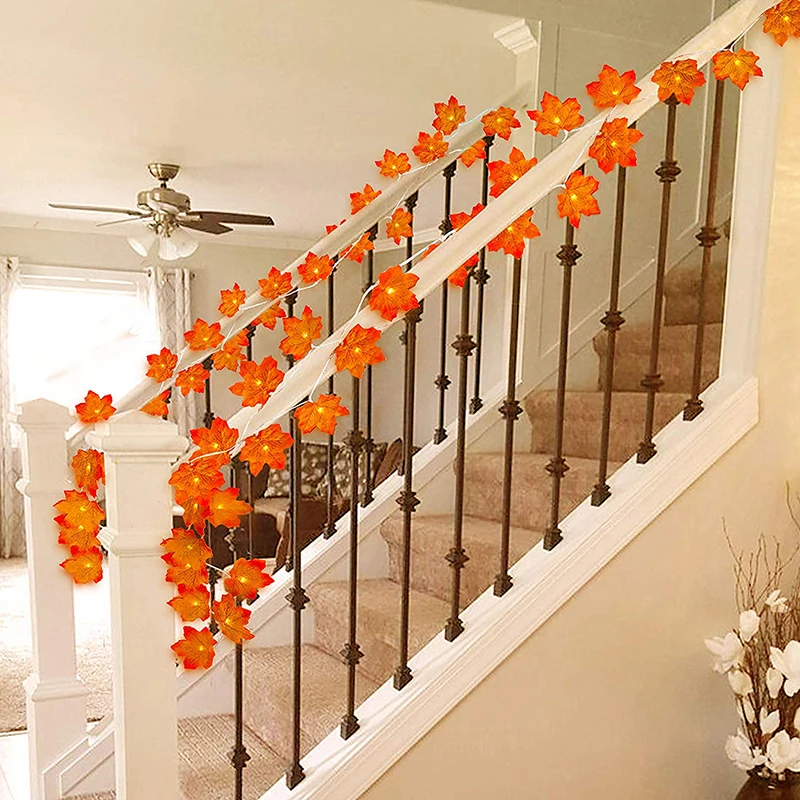 

1M 2M 3M Christmas Decorations Maple Leaf String Lights AA Battery Powered Fall Harvest Decor Garlands Xmas Wedding Fairy Light