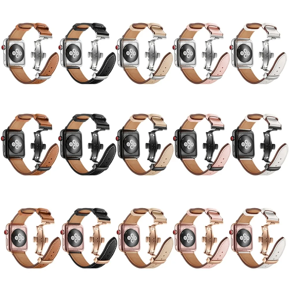 

CRESTED Butterfly Loop strap for Apple watch band 42mm 38mm bracelet Leather Watchband for iwatch series 3/2/1 Wrist Belt