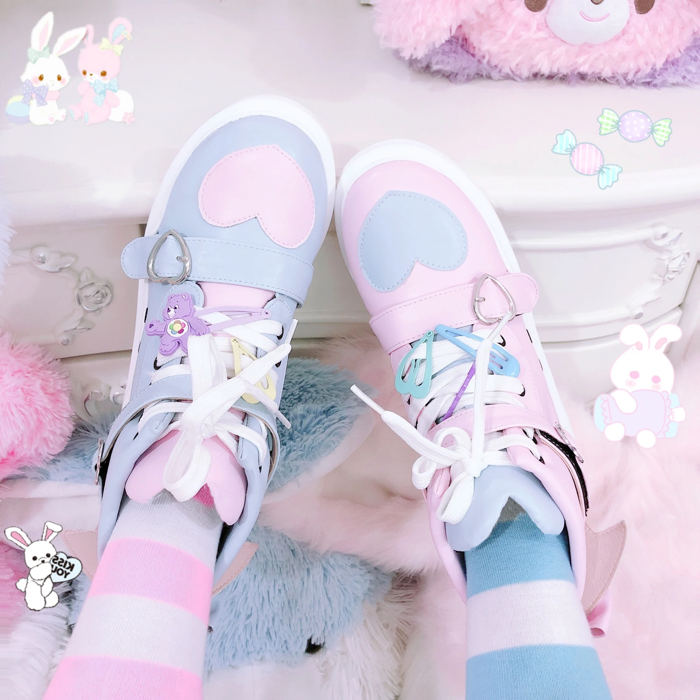 Korean Harajuku Style High help Bowknot Princess Kawaii Girl Women Shoes Tea Party Cos Loli Round Head Women Shoes