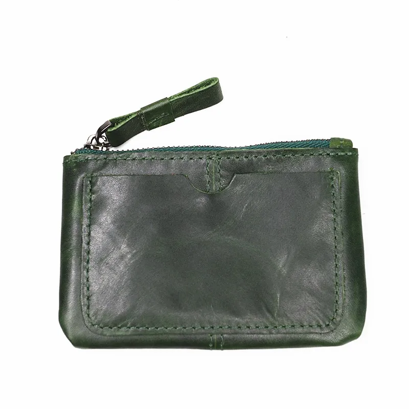 Кошелек из натуральной кожи для мужчин, мужской винтажный короткий маленький мини-кошелек на молнии, кредитный держатель для карт, сумка для денег, держатель для ключей, карман - Цвет: Green