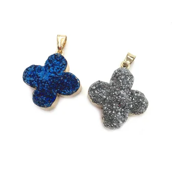 

Natural Stone Agates Pendants Flower Lucky Four Leaf Clover Pendant For Jewelry Making DIY Charm Necklace Accessories 26x26mm