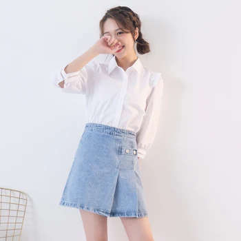 

IEF Summer Women Demin Skirt Fashion Solid High Waist Loose Female Elegant Mini Skirt 1312K-D2038-