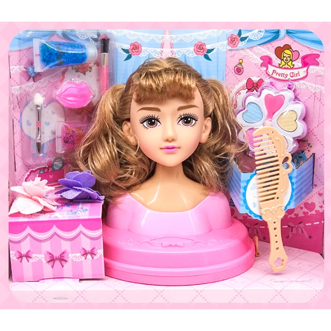 Conjunto de brinquedo de maquiagem princesa infantil, manequim cabeça DIY,  boneca penteado multi estilo, cabelo brinquedo menina, presente de vestir  para meninas - AliExpress