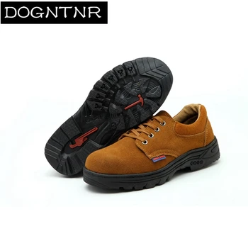 

DOGNTNR Men's Boots Breathable Leather Anti-smashing Anti-Puncture Protective Shoes Wear-resistant Non-slip Steel Work Shoes Men