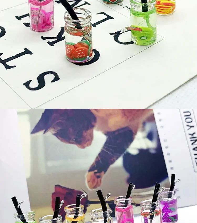 7pcs 10*23mm Cute Glass Juice Bottle Charms Pendants For DIY Fruit Decoration Earrings Key Chains Fashion Jewelry Accessories
