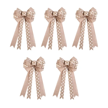 

5Pcs Christmas Linen Bow Burlap Bow-Knot Pendant Xmas Tree Hanging Ornament Christmas Decorations for Home