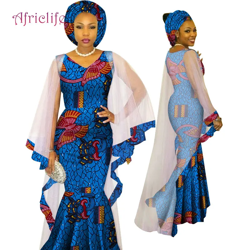 Новейший Африканский Традиционный этнический стиль Женская одежда Анкара Африканский принт модные платья March головной убор WY4624