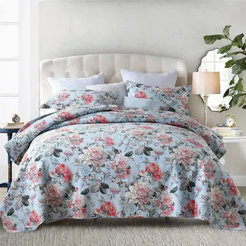 

Floral Printed Cotton Quilted Bedspread for Bed Quilt Set Queen King Double Bed Cover Coverlet 3pcs Pillowcase Blanket Bedding