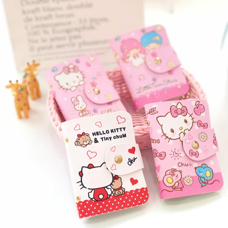 10 Pcs Cartoon Kitty Doraemon Stitch Melody Twin Stars Princess Minnie Pu Leather Card Storage Bag Hasp Holder