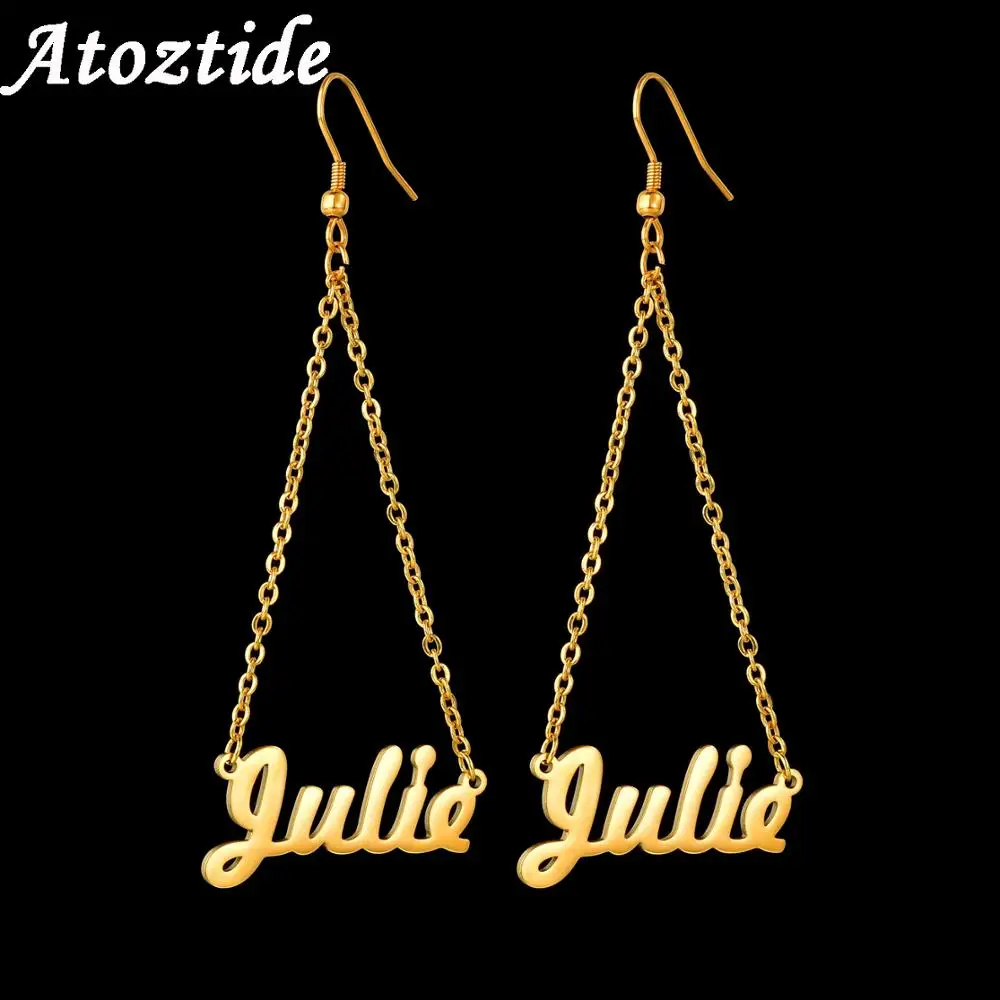 Atoztide-pendientes de acero inoxidable personalizados con nombre, joyería para mujer, el mejor regalo para Amiga