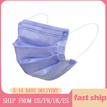 

Purple Mouth Mask Disposable Non-woven 3-layer Ply Filter Anti-dust Face Mask With Elastic Earband 50 Pcs Adult Mouth Mask