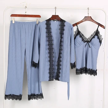 

Pajama women's new autumn/winter golden velvet pajama three-piece set with sexy suspenders long-sleeved trousers home wear